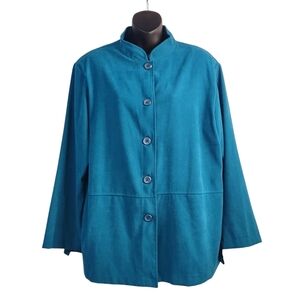 Vintage Notations Jacket Women's Teal Blue Blazer Jacket Size L